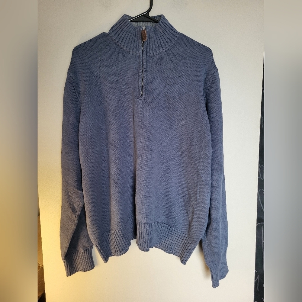 Eddie Bauer Men's Zip Up Sweater - Slate Blue, Size Large